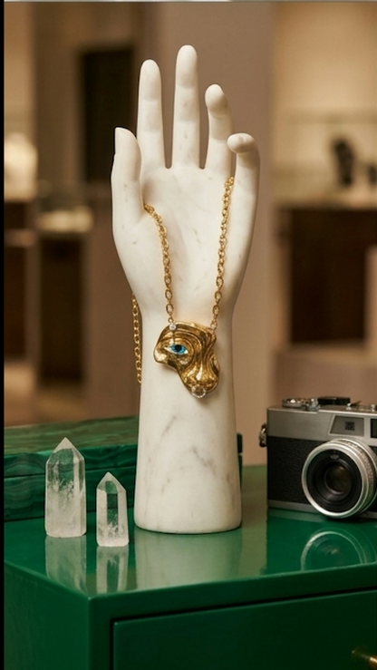 18K Gold Platted Surrealist Face Mask Pendant Necklace