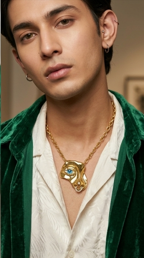 18K Gold Platted Surrealist Face Mask Pendant Necklace