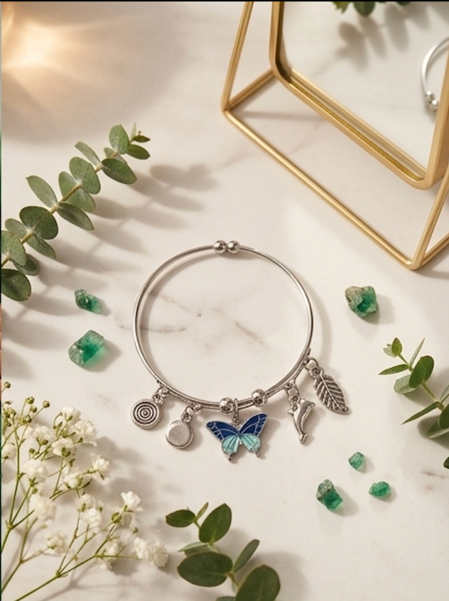 Anti-Tarnish Silver Butterfly Charm Bangle